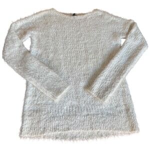 EXPRESS Fuzzy Knit Sweater Cream Long Sleeve Crew Neck Top Womens Size L
